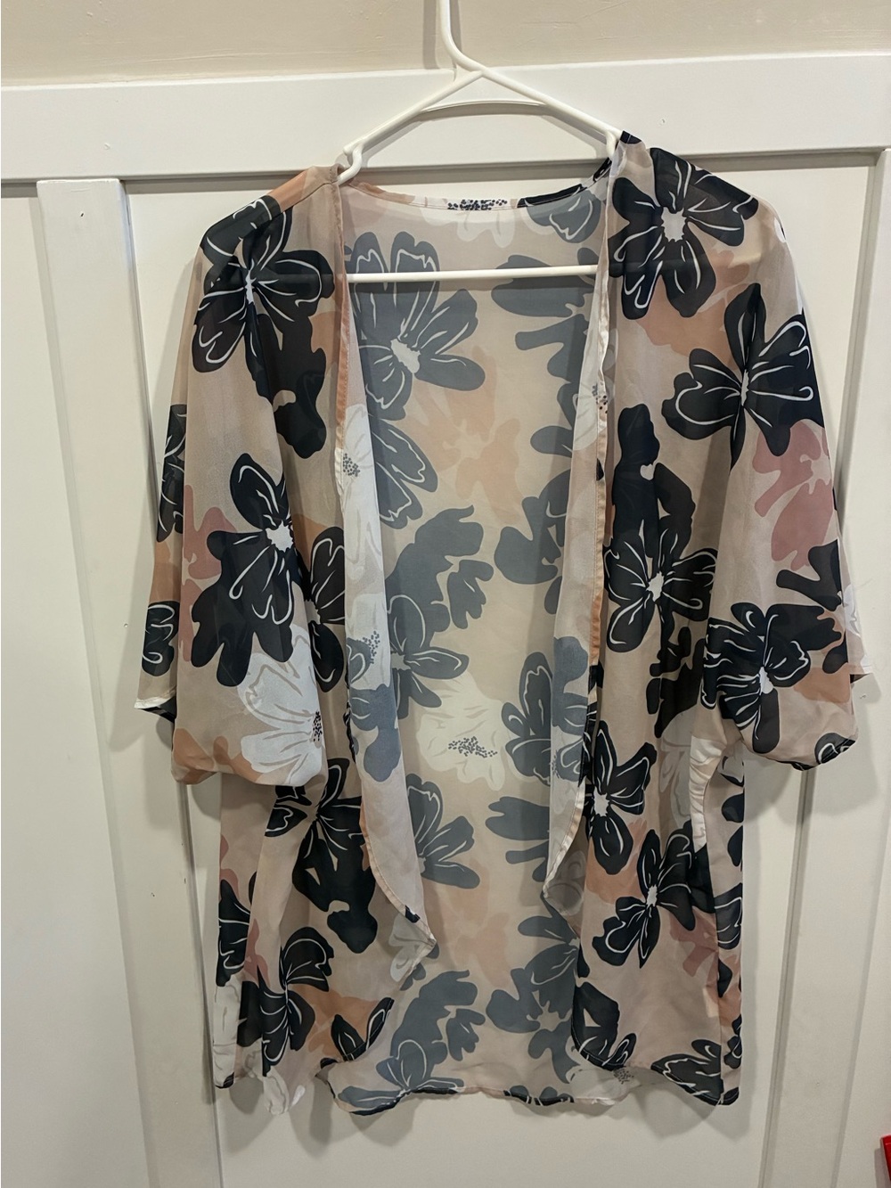 Sheer Floral Kimono Cardigan in Black, Blush & Cream